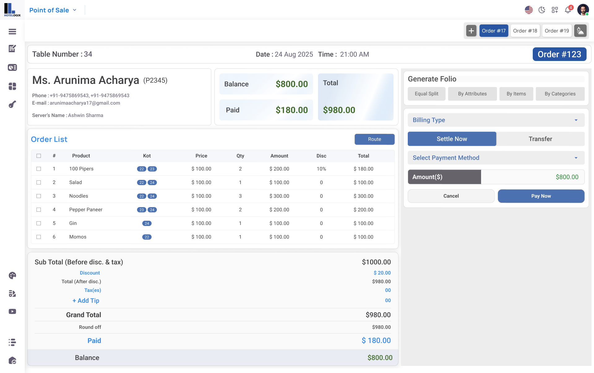 Table dashboard screenshot